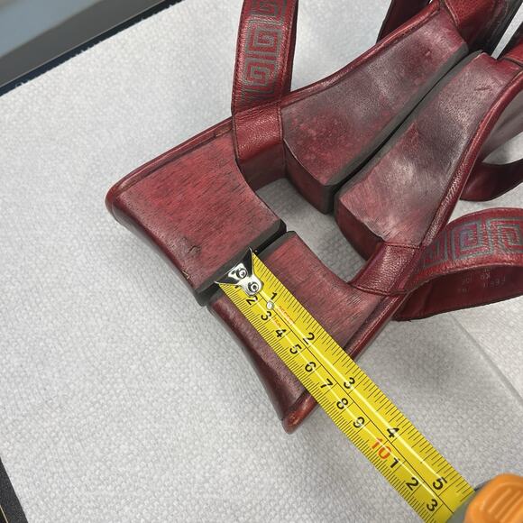 Vintage Cole Haan Sandals Size 7.5 Red Wood Platform Unique Slip On Leather Y2K - Picture 11 of 13